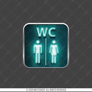 WC32 Yesil Neon Efektli Unisex Tuvalet Simgesi Etiketi