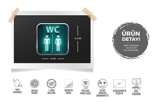 WC32 Yesil Neon Efektli Unisex Tuvalet Simgesi Etiketi