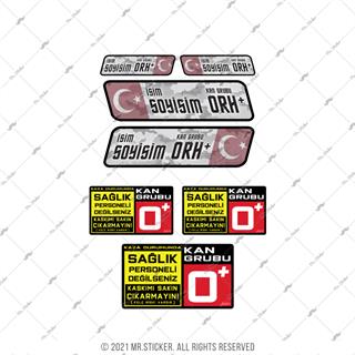 BT19 Kamuflaj Desenli Isme Ozel Kan Grubu Etiket Seti