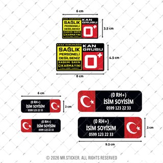 BT71 İsme Özel Reflektif Kan Grubu Etiket Seti Telefon Numarası Opsiyonlu
