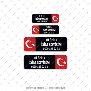 BT71 İsme Özel Reflektif Kan Grubu Etiket Seti Telefon Numarası Opsiyonlu