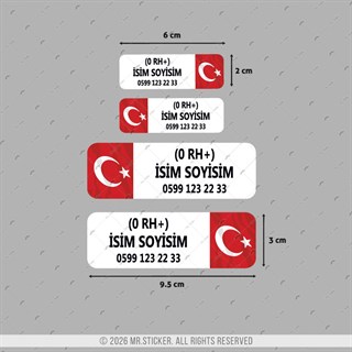BT72 İsme Özel Reflektif Kan Grubu Etiket Seti Telefon Numarası Opsiyonlu