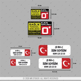 BT72 İsme Özel Reflektif Kan Grubu Etiket Seti Telefon Numarası Opsiyonlu