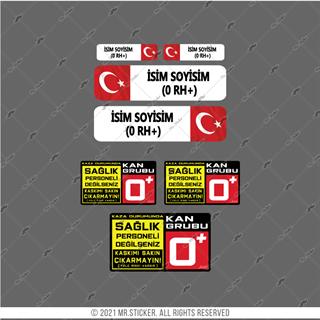 BT90 Uyari Seti + 4 lü Isme Ozel Reflektif Kan Grubu Seti