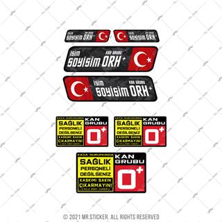 BT90 Uyari Seti + 4 lü Isme Ozel Reflektif Kan Grubu Seti