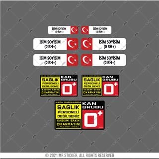 BT90 Uyari Seti + 6 lı Isme Ozel Reflektif Kan Grubu Seti