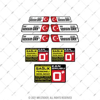 BT90 Uyari Seti + 6 lı Isme Ozel Reflektif Kan Grubu Seti