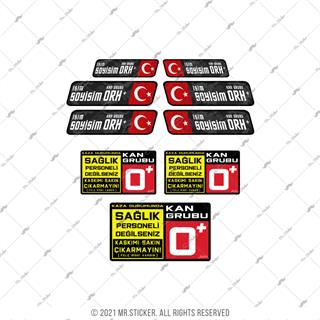 BT90 Uyari Seti + 6 lı Isme Ozel Reflektif Kan Grubu Seti