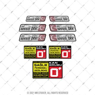 BT90 Uyari Seti + 6 lı Isme Ozel Reflektif Kan Grubu Seti