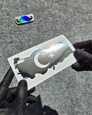 CHR30 Krom Seri Ay Yıldızlı Türkiye Haritası Etiketi