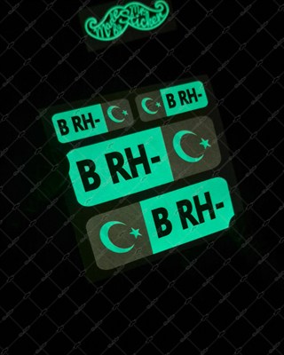GIDWBT06 Karanlıkta Işıldayan B Rh Negatif (-) Kan Grubu Etiket Seti