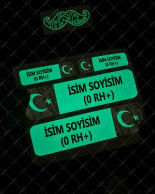 GIDWBT10 Karanlıkta Işıldayan İsme Özel Kan Grubu Etiket Seti 