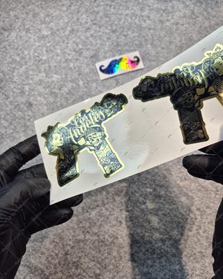 GLD16 Altın Seri Gangsta Motifli Uzi Etiketi Simetrik İkili Set