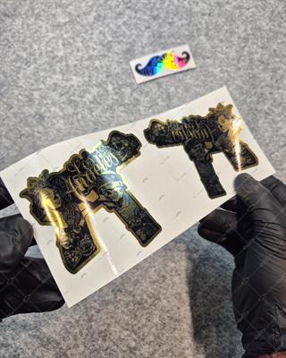 GLD16 Altın Seri Gangsta Motifli Uzi Etiketi Simetrik İkili Set