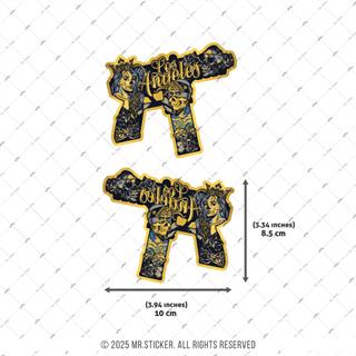 GLD16 Altın Seri Gangsta Motifli Uzi Etiketi Simetrik İkili Set