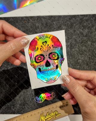 HLG72 Hologram Sugar Skull Kurukafa Etiketi