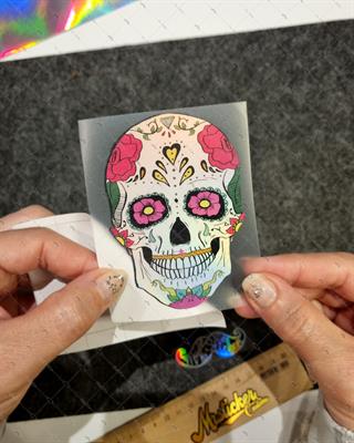 HLG72 Hologram Sugar Skull Kurukafa Etiketi