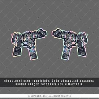 HLG81 Hologram Gangsta Motifli Uzi Etiketi Simetrik İkili Set