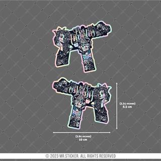 HLG81 Hologram Gangsta Motifli Uzi Etiketi Simetrik İkili Set