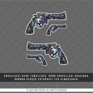 HLG82 Hologram Gangsta Motifli Pistol Etiketi Simetrik Dörtlü Set