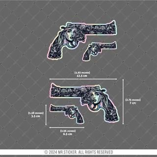 HLG82 Hologram Gangsta Motifli Pistol Etiketi Simetrik Dörtlü Set