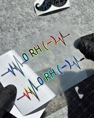 HLGBT41 Hologram Kalp Ritmi Desenli 0 Rh Negatif (-) Kan Grubu Etiketi 2 li Set