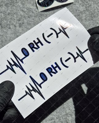 HLGBT41 Hologram Kalp Ritmi Desenli 0 Rh Negatif (-) Kan Grubu Etiketi 2 li Set