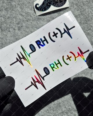 HLGBT42 Hologram Kalp Ritmi Desenli 0 Rh Pozitif (+) Kan Grubu Etiketi 2 li Set