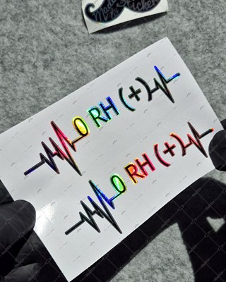 HLGBT42 Hologram Kalp Ritmi Desenli 0 Rh Pozitif (+) Kan Grubu Etiketi 2 li Set