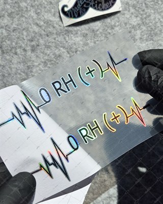 HLGBT42 Hologram Kalp Ritmi Desenli 0 Rh Pozitif (+) Kan Grubu Etiketi 2 li Set