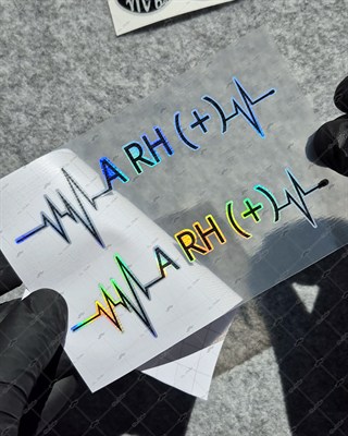 HLGBT43 Hologram Kalp Ritmi Desenli A Rh Pozitif (+) Kan Grubu Etiketi 2 li Set
