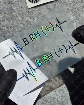 HLGBT45 Hologram Kalp Ritmi Desenli B Rh Pozitif (+) Kan Grubu Etiketi 2 li Set