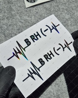 HLGBT46 Hologram Kalp Ritmi Desenli B Rh Negatif (-) Kan Grubu Etiketi 2 li Set
