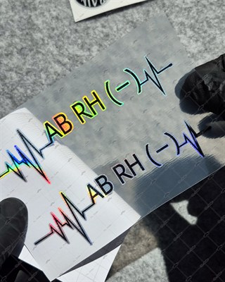 HLGBT48 Hologram Kalp Ritmi Desenli AB Rh Negatif (-) Kan Grubu Etiketi 2 li Set