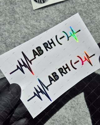 HLGBT48 Hologram Kalp Ritmi Desenli AB Rh Negatif (-) Kan Grubu Etiketi 2 li Set