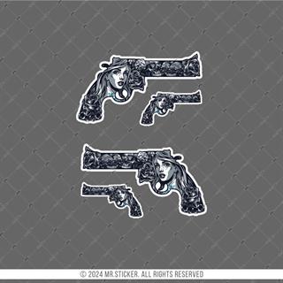 RFHLM278 Reflektif Gengsta Motifli Pistol Etiketi Simetrik Dörtlü Set