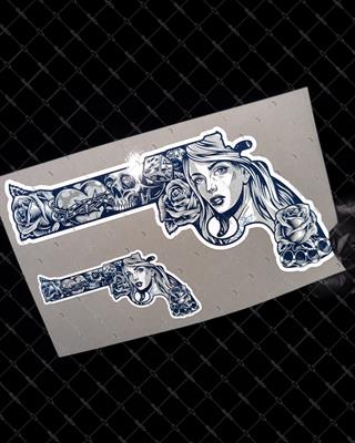 RFHLM278 Reflektif Gengsta Motifli Pistol Etiketi Simetrik Dörtlü Set