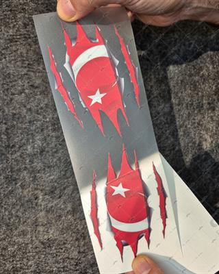 RFHLM66 Simetrik İkili Set Reflektif Ici Gozuken Yirtik Metal Desenli Ay Yildiz Etiketi