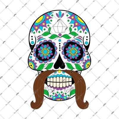 SKL11 Biyikli Sugar Skull Kurukafa Etiketi
