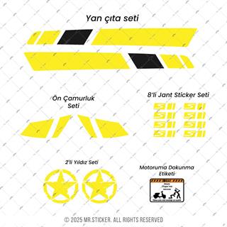 STS10 Sarı Siyah Vespa GTS250 GTS300 Uyumlu Yan Çıta Sticker Seti