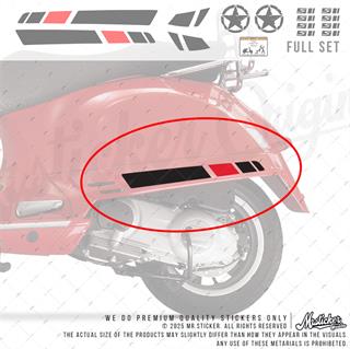 STS6 Siyah Kırmızı Renk Vespa GTS250 GTS300 Uyumlu Yan Çıta Sticker Seti