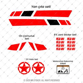 STS7 Kırmızı Siyah Vespa GTS250 GTS300 Uyumlu Yan Çıta Sticker Seti