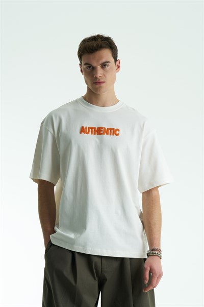 Authentic Oversize Erkek Tişört Ekru