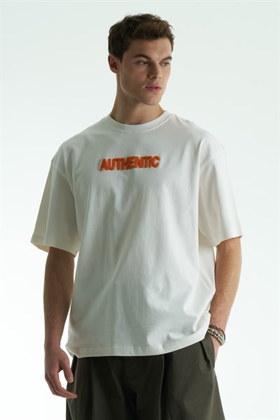 Authentic Oversize Erkek Tişört Ekru