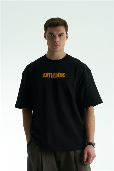 Authentic Oversize Erkek Tişört Siyah