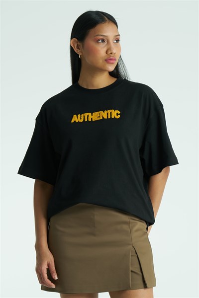 Authentic Oversize Kadın Tişört Siyah