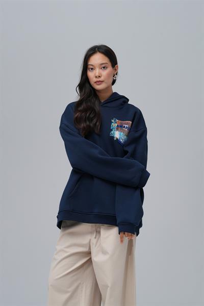 Awaken Oversize Sweatshirt Kadın İndigo