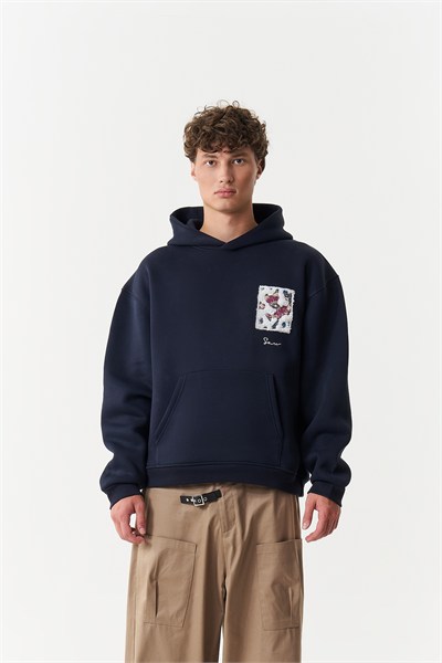 Baroque Bloom Oversize Erkek Sweatshirt Lacivert
