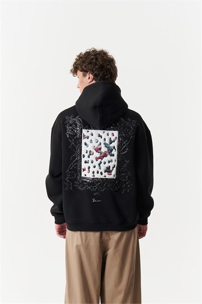Baroque Bloom Oversize Erkek Sweatshirt Siyah