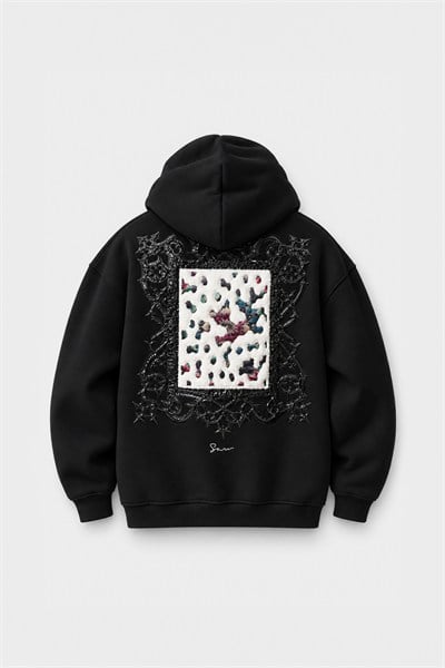 Baroque Bloom Oversize Erkek Sweatshirt Siyah